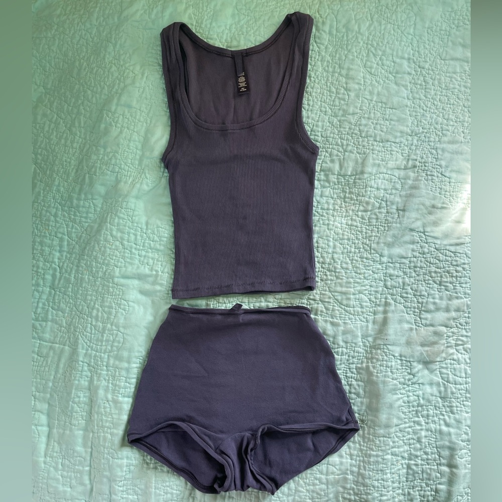 SKIMS cotton ribbed tank & boy short set
